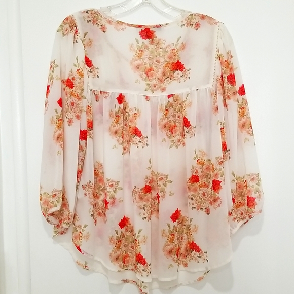 Women's Forever 21 floral sheer babydoll blouse size M - Picture 5 of 5